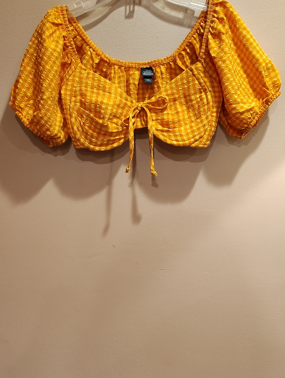 wild fable Sz XXS Yellow Orange Short Sleeves Gingham Off Shoulders Crop Top WM1